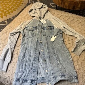 Forever 21 Light Gray Denim Jacket with Hood